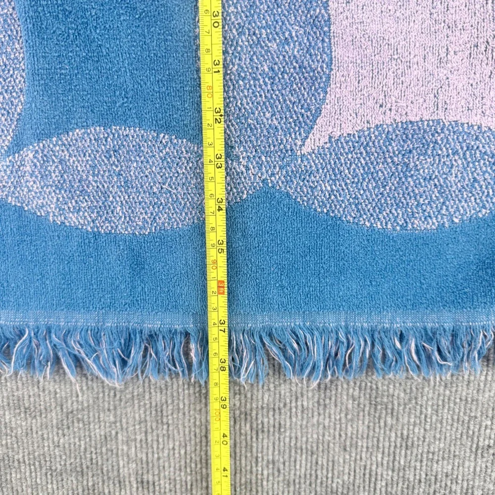 Vintage Sears Drylon Towel Set Blue Lavender Geometric Circle Fringe MCM 2pc